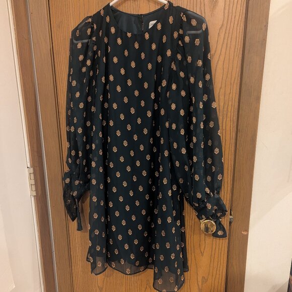 Calvin Klein Long Sleeves, A-Line Style, Round Neckline, Green/Gold Dress 4P - Picture 1 of 5